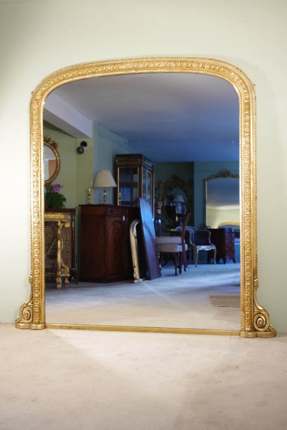 Gilt Large Arch Top Overmantle Mirror
