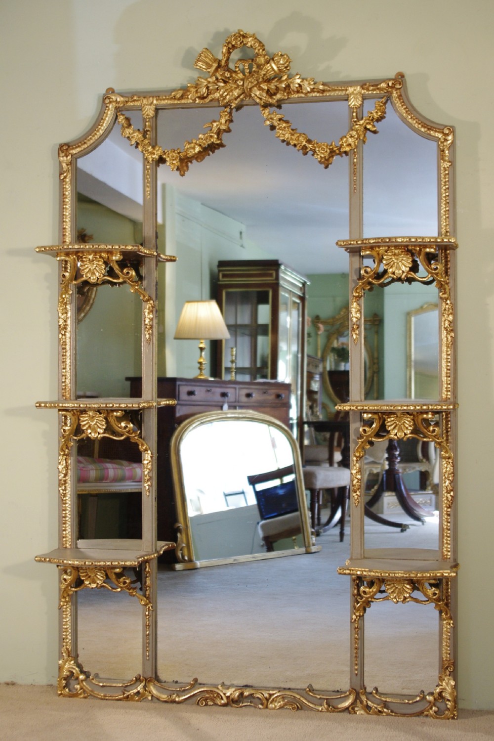 Large Victorian Painted and Parcel-Gilt Overmantle Mirror