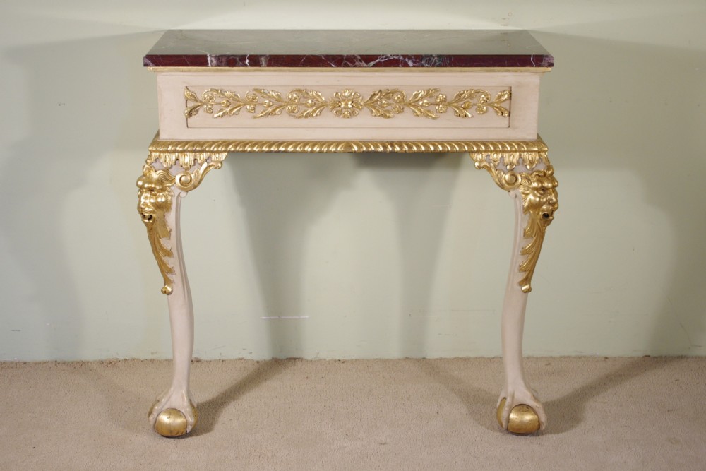Pair Painted and Parcel-Gilt Marble Top Console Tables View III