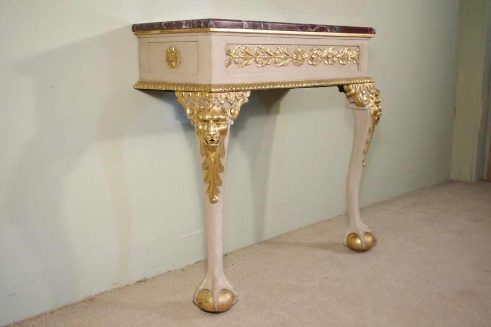 Pair Painted and Parcel-Gilt Marble Top Console Tables View IV