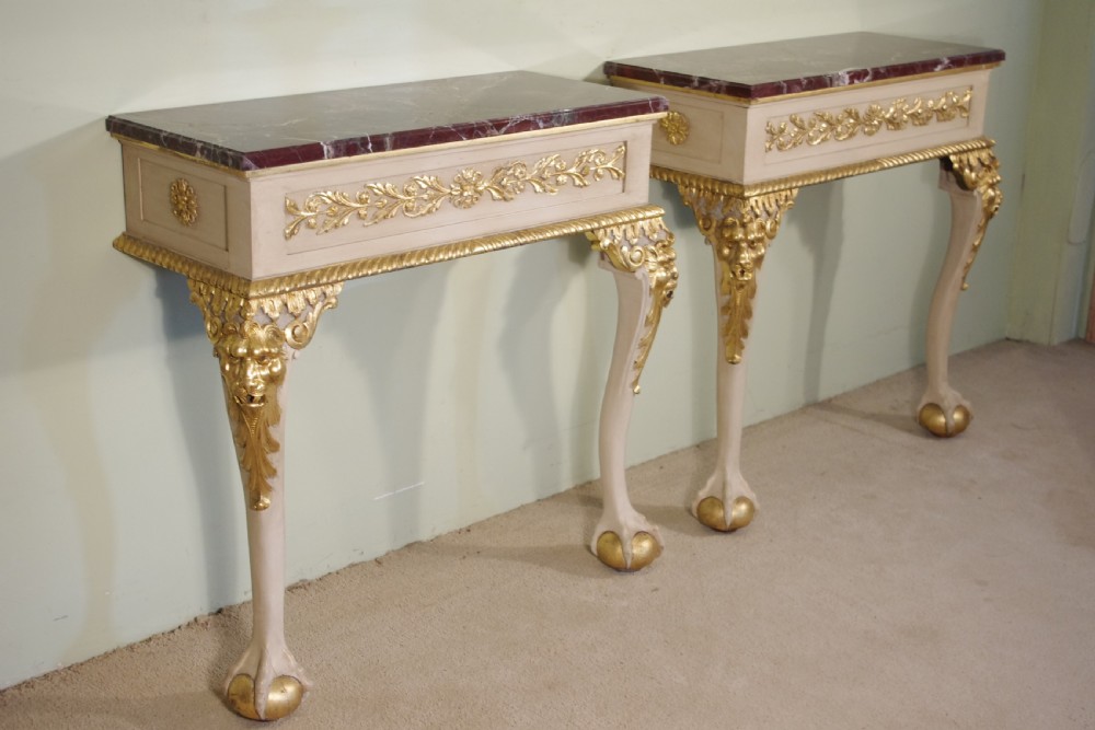 Pair Painted and Parcel-Gilt Marble Top Console Tables View V