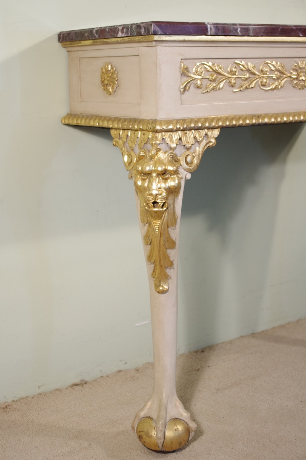 Pair Painted and Parcel-Gilt Marble Top Console Tables View VI