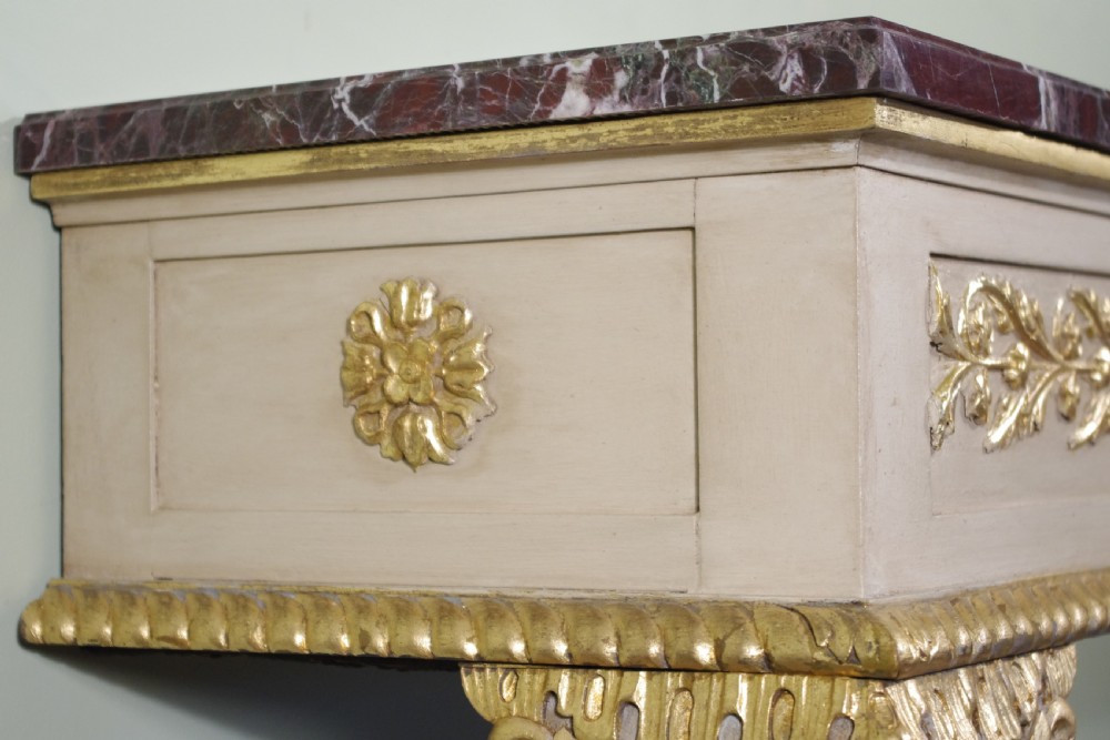 Pair Painted and Parcel-Gilt Marble Top Console Tables View VII