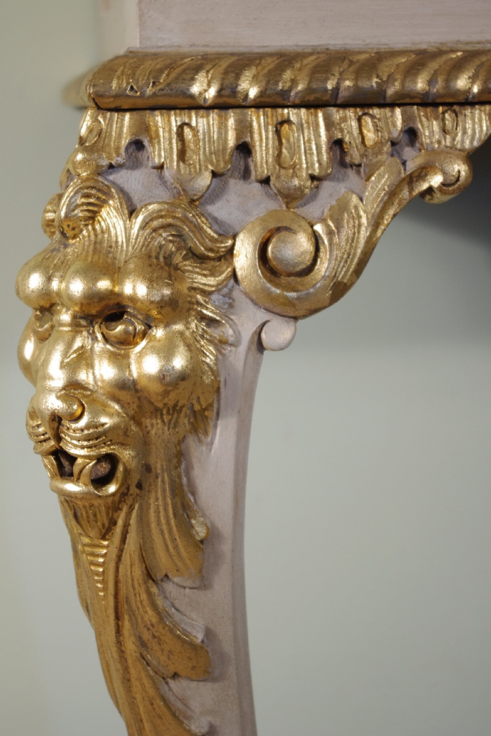 Pair Painted and Parcel-Gilt Marble Top Console Tables View XI