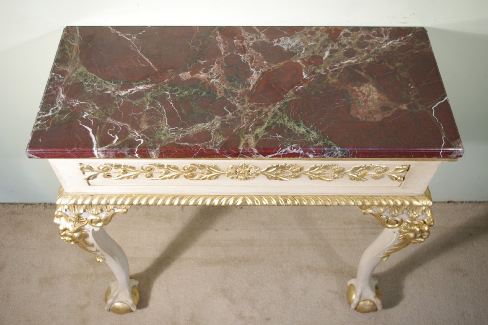 Pair Painted and Parcel-Gilt Marble Top Console Tables View XIII