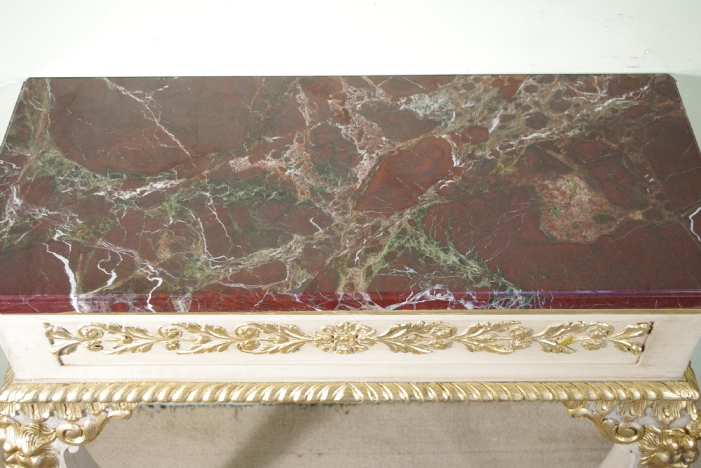 Pair Painted and Parcel-Gilt Marble Top Console Tables View XIV