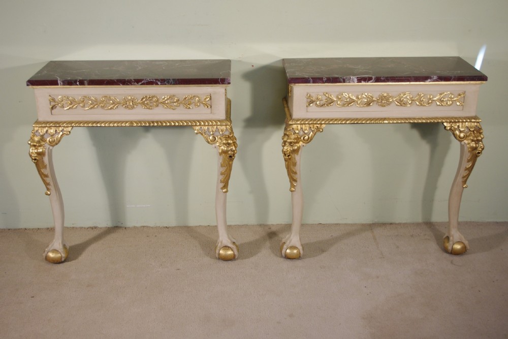 Pair Painted and Parcel-Gilt Marble Top Console Tables View XV