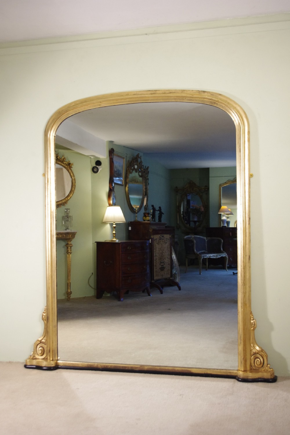 19th Century English Gilt Large Arch Top Overmantle Mirror