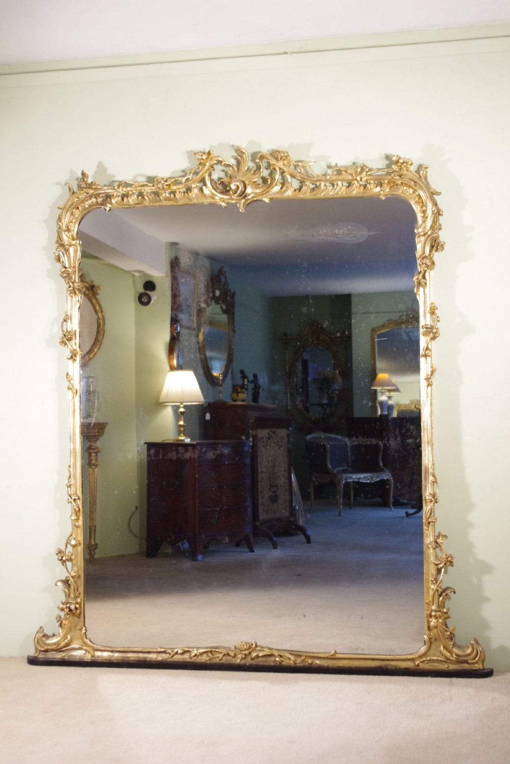 19th Century English Gilt Large Overmantle Mirror