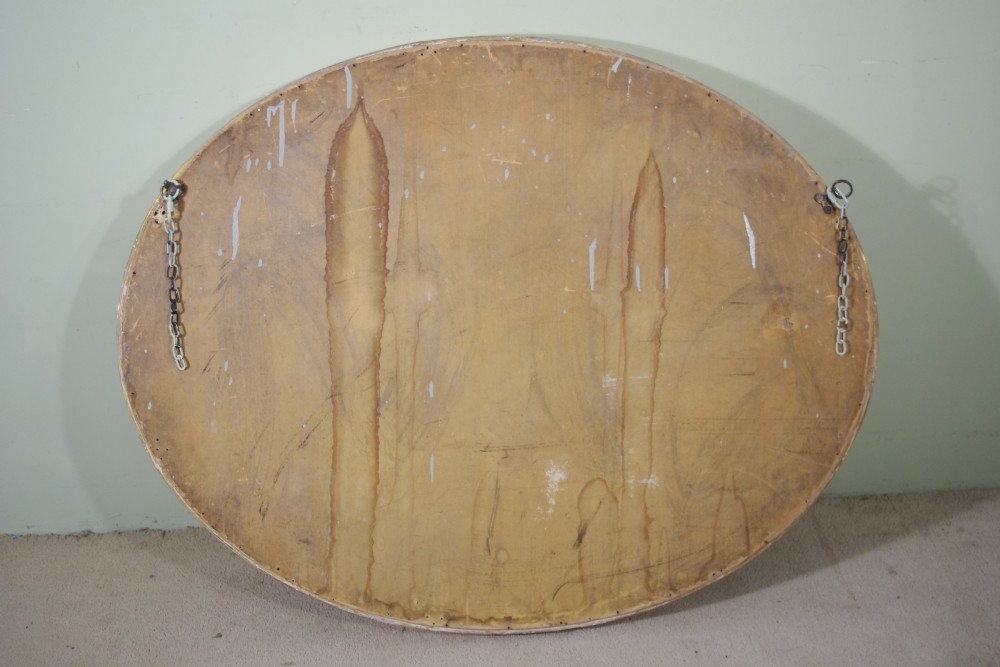  English Gilt Large Oval Overmantle/ Wall Mirror View VI