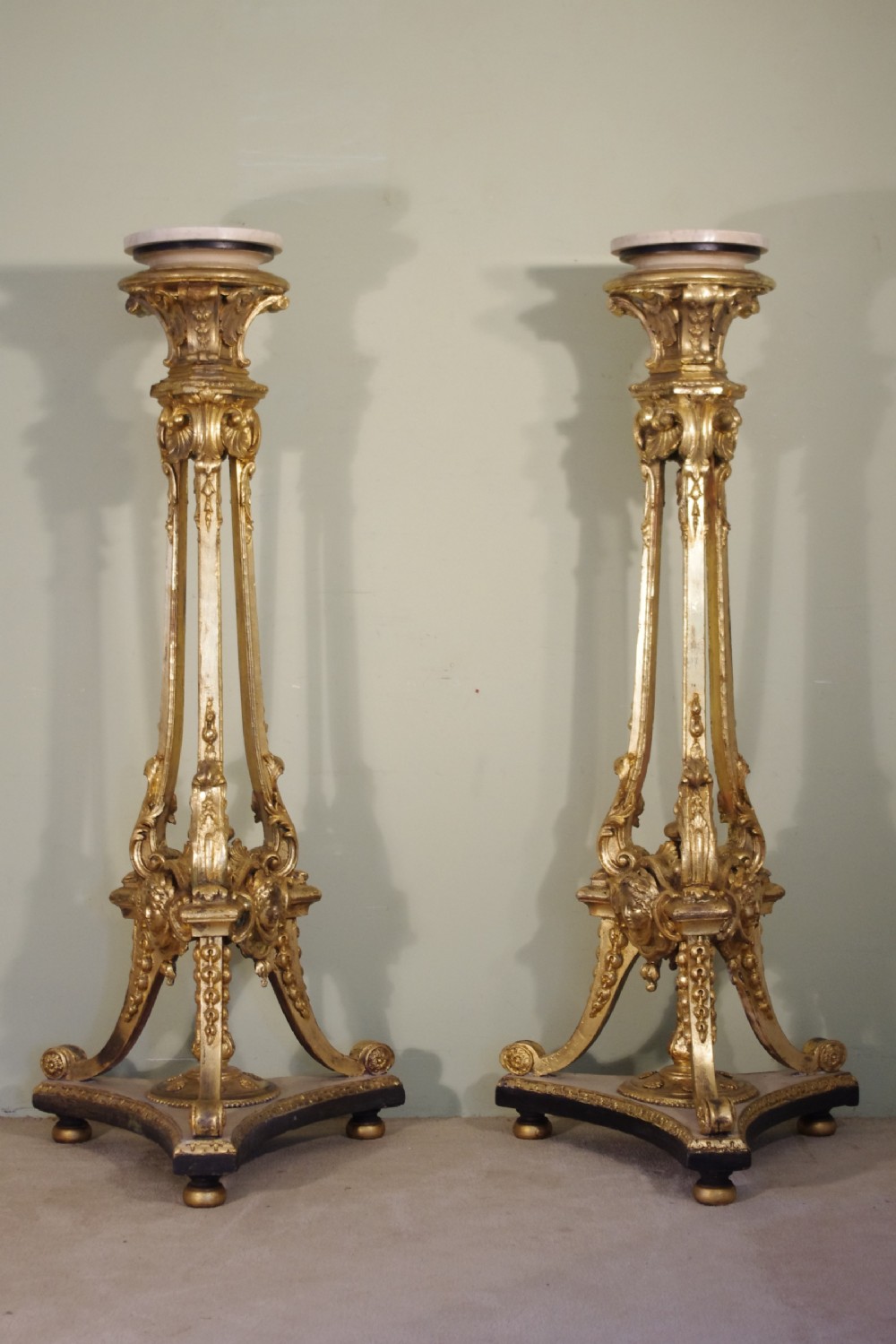 Pair 19th Century Painted and Parcel-Gilt Torcheres/Plant Stands