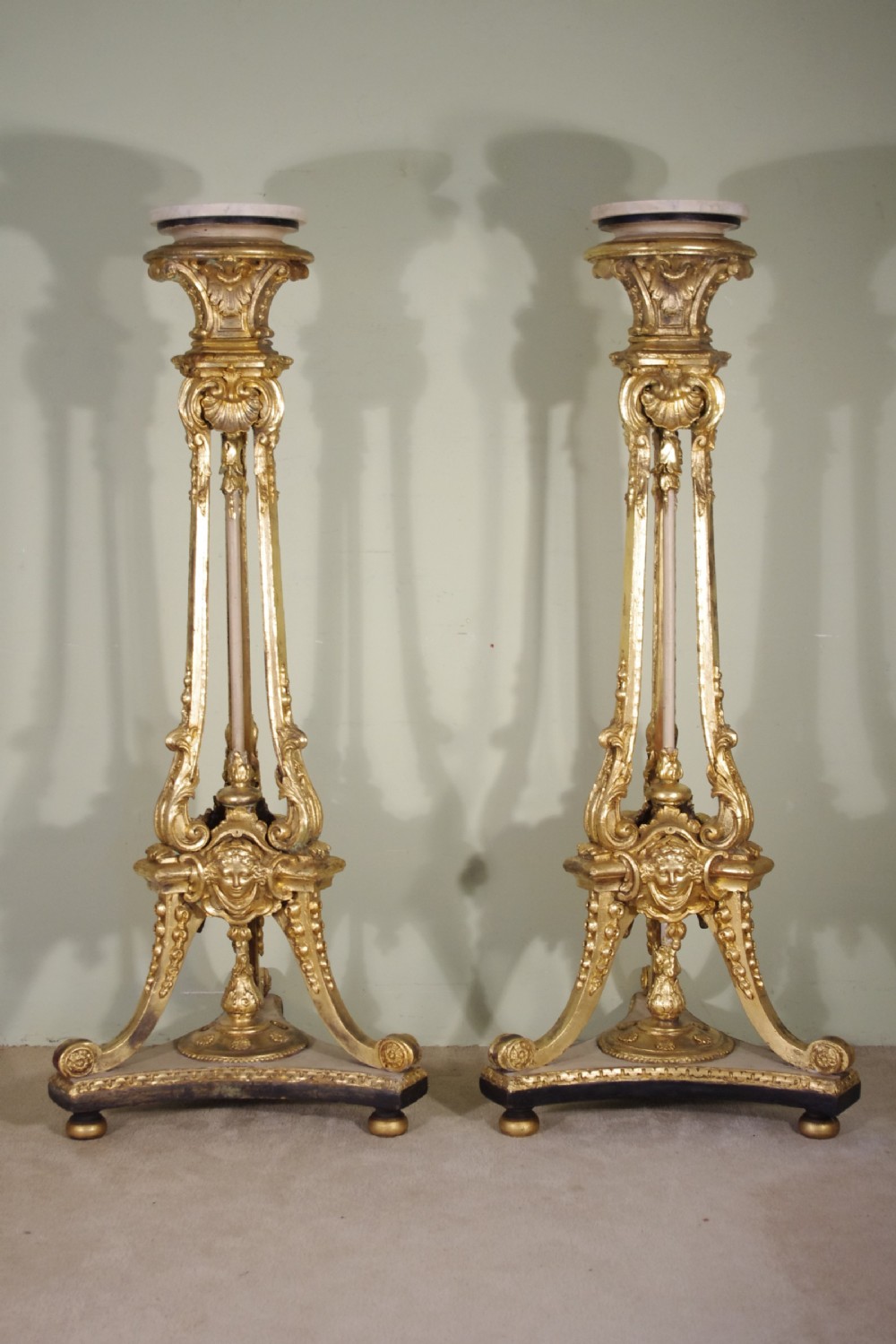 Pair 19th Century Painted and Parcel-Gilt Torcheres/Plant Stands View IX