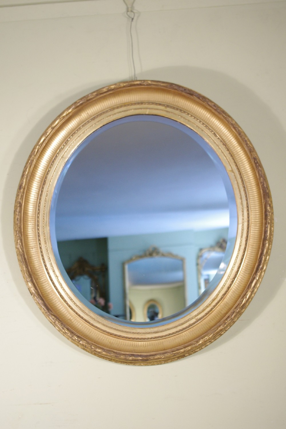 Pair English Victorian Gilt Large Oval Wall Mirrors View II
