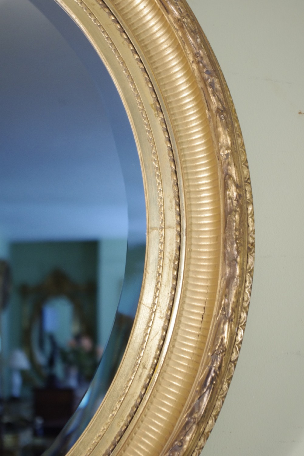 Pair English Victorian Gilt Large Oval Wall Mirrors View IV