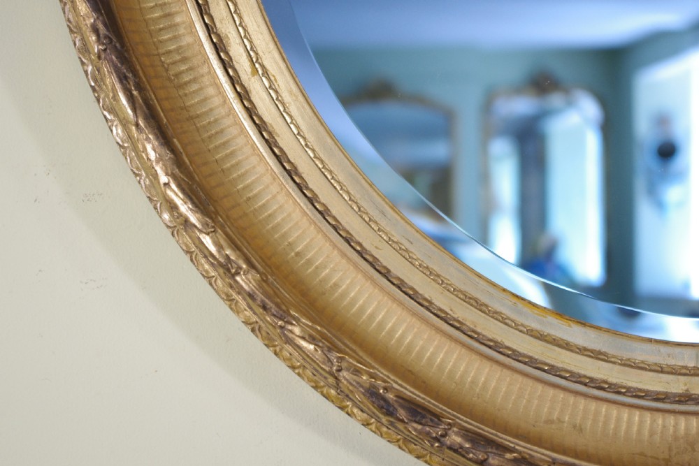 Pair English Victorian Gilt Large Oval Wall Mirrors View VI
