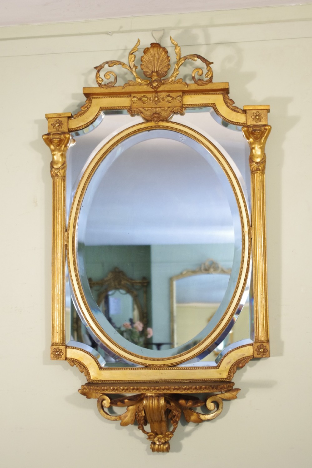English Victorian Gilt Large Marginal Wall Mirror with Bracket