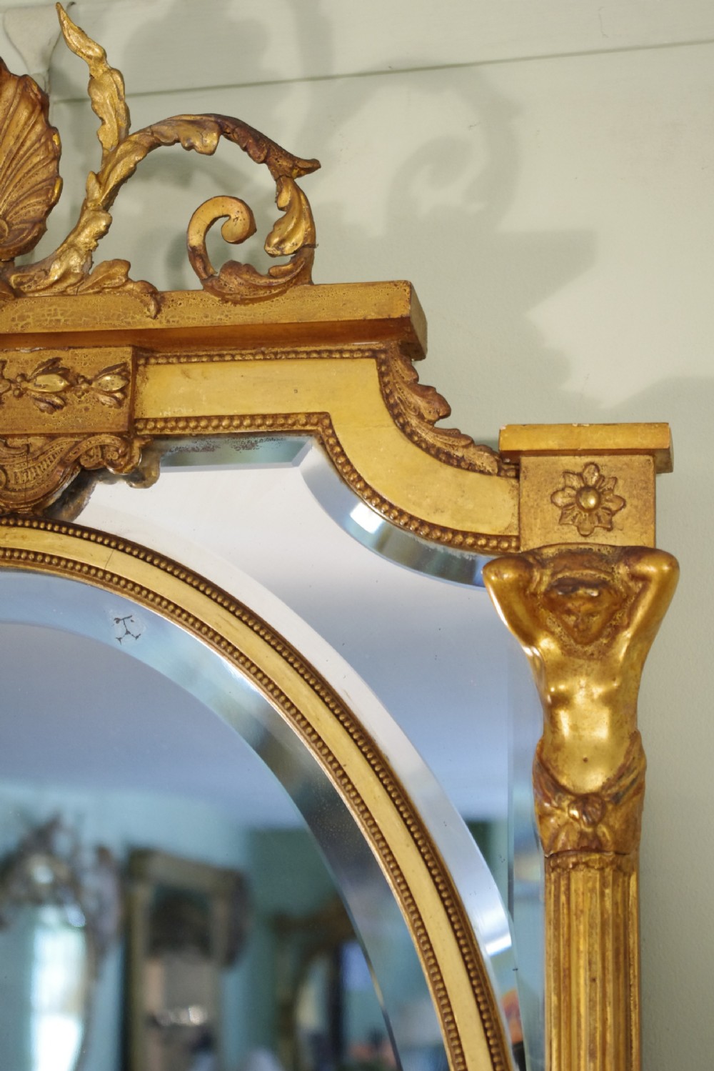 English Victorian Gilt Large Marginal Wall Mirror with Bracket View IV
