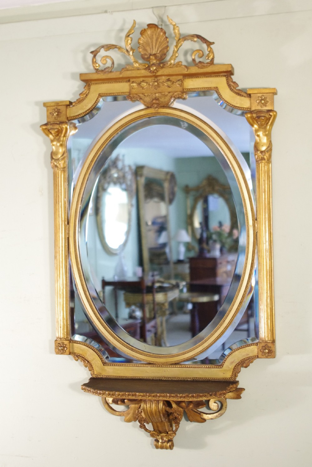 English Victorian Gilt Large Marginal Wall Mirror with Bracket View IX