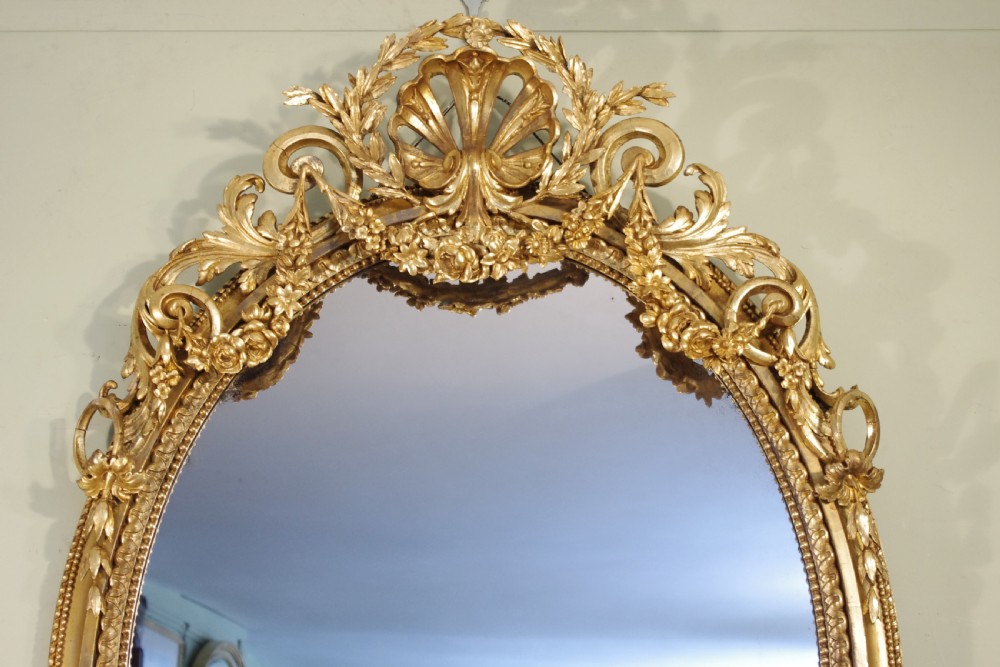 English Victorian Gilt Large Oval Three Candle Sconce Girandole/Overmantle/ Wall Mirror View II