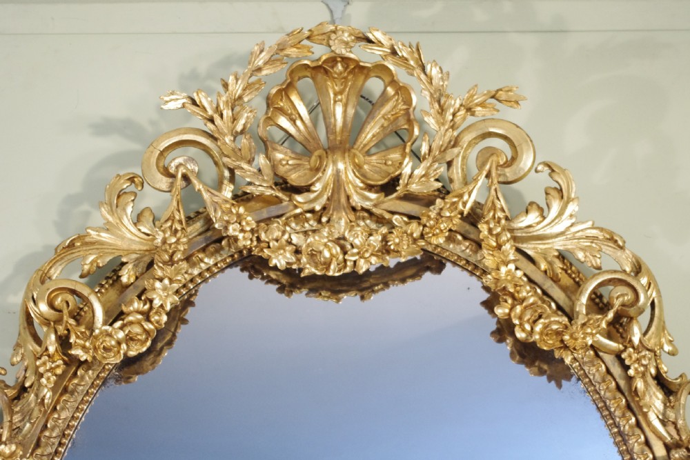 English Victorian Gilt Large Oval Three Candle Sconce Girandole/Overmantle/ Wall Mirror View III