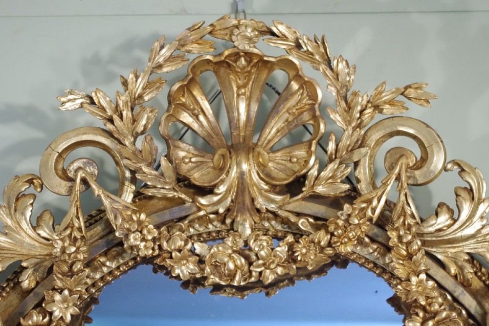 English Victorian Gilt Large Oval Three Candle Sconce Girandole/Overmantle/ Wall Mirror View IV
