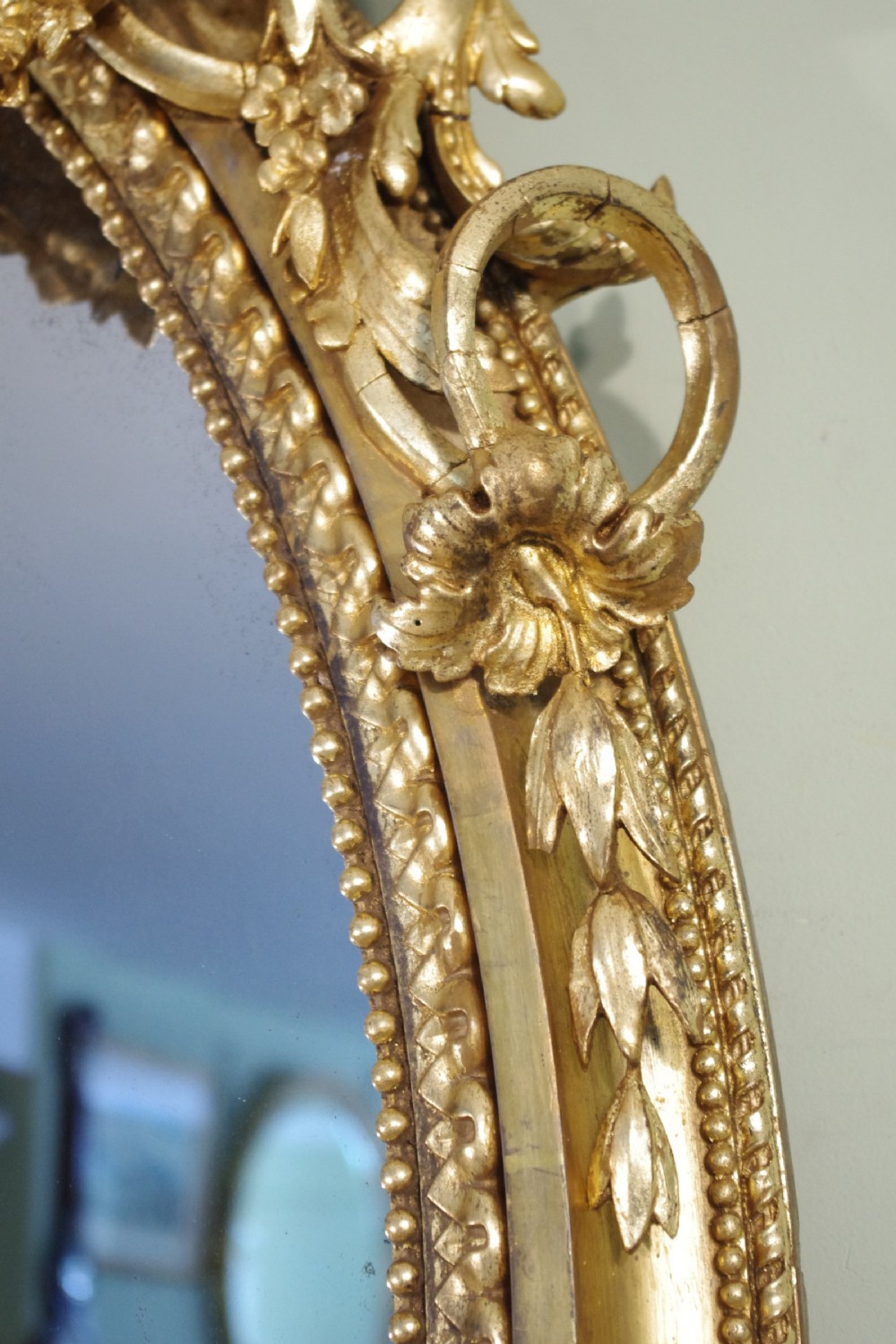 English Victorian Gilt Large Oval Three Candle Sconce Girandole/Overmantle/ Wall Mirror View IX