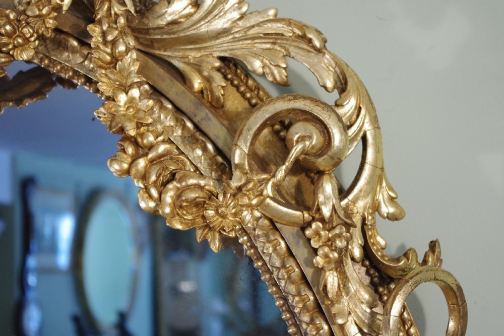 English Victorian Gilt Large Oval Three Candle Sconce Girandole/Overmantle/ Wall Mirror View X