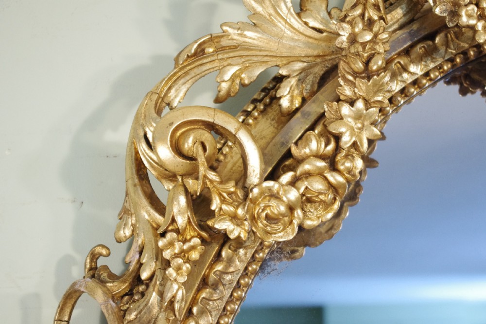 English Victorian Gilt Large Oval Three Candle Sconce Girandole/Overmantle/ Wall Mirror View XI