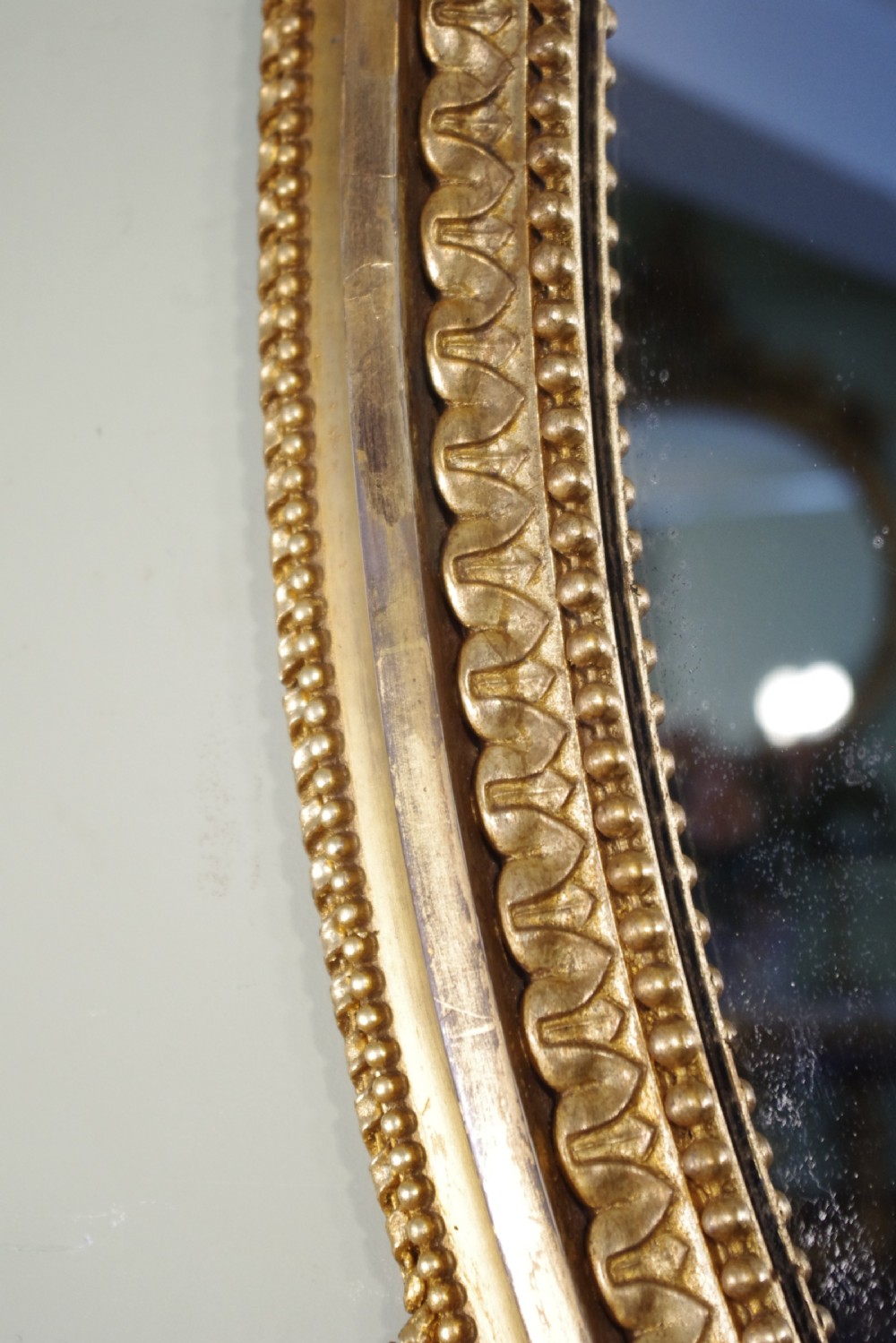 English Victorian Gilt Large Oval Three Candle Sconce Girandole/Overmantle/ Wall Mirror View XIV