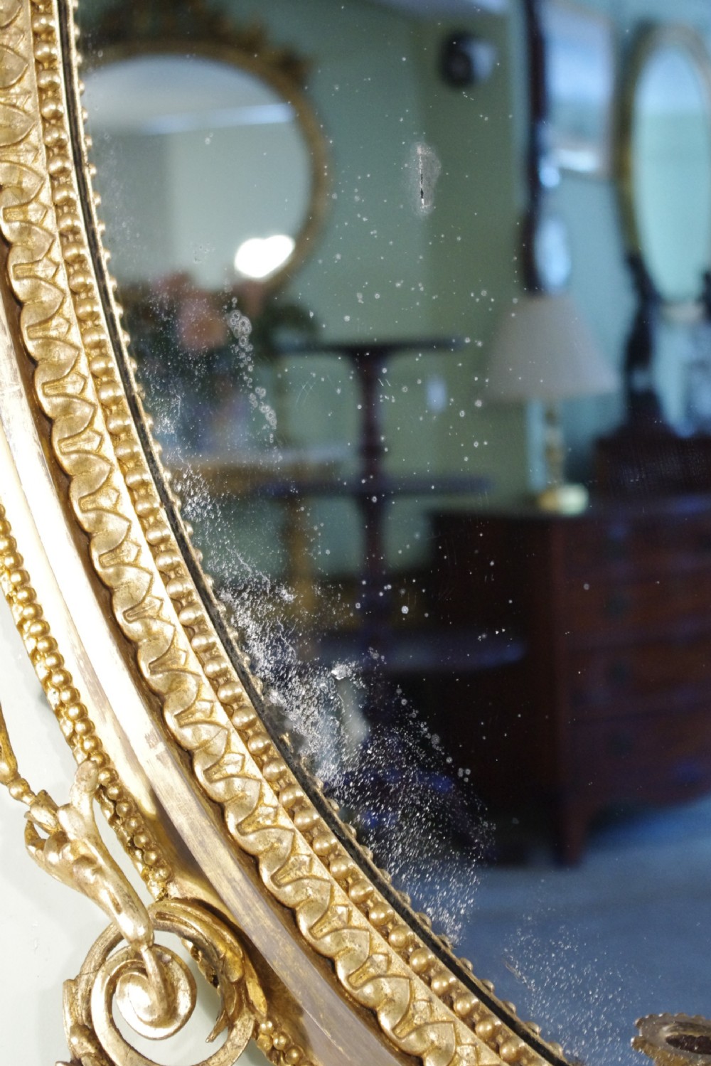 English Victorian Gilt Large Oval Three Candle Sconce Girandole/Overmantle/ Wall Mirror View XV