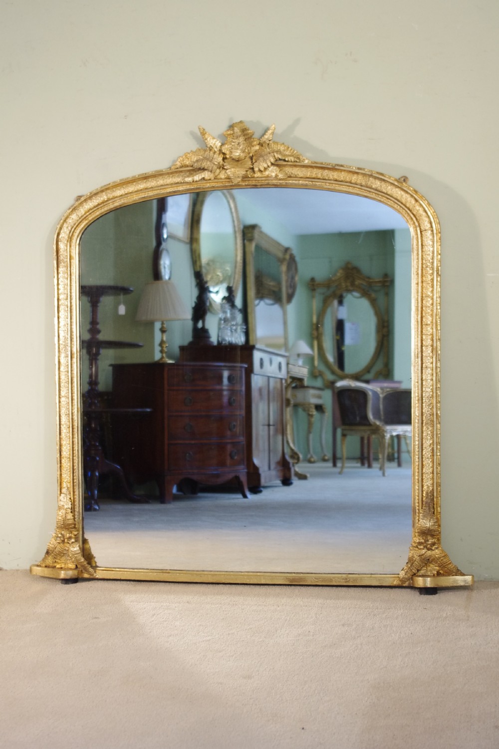 English Gilt Arch Top Overmantle Mirror