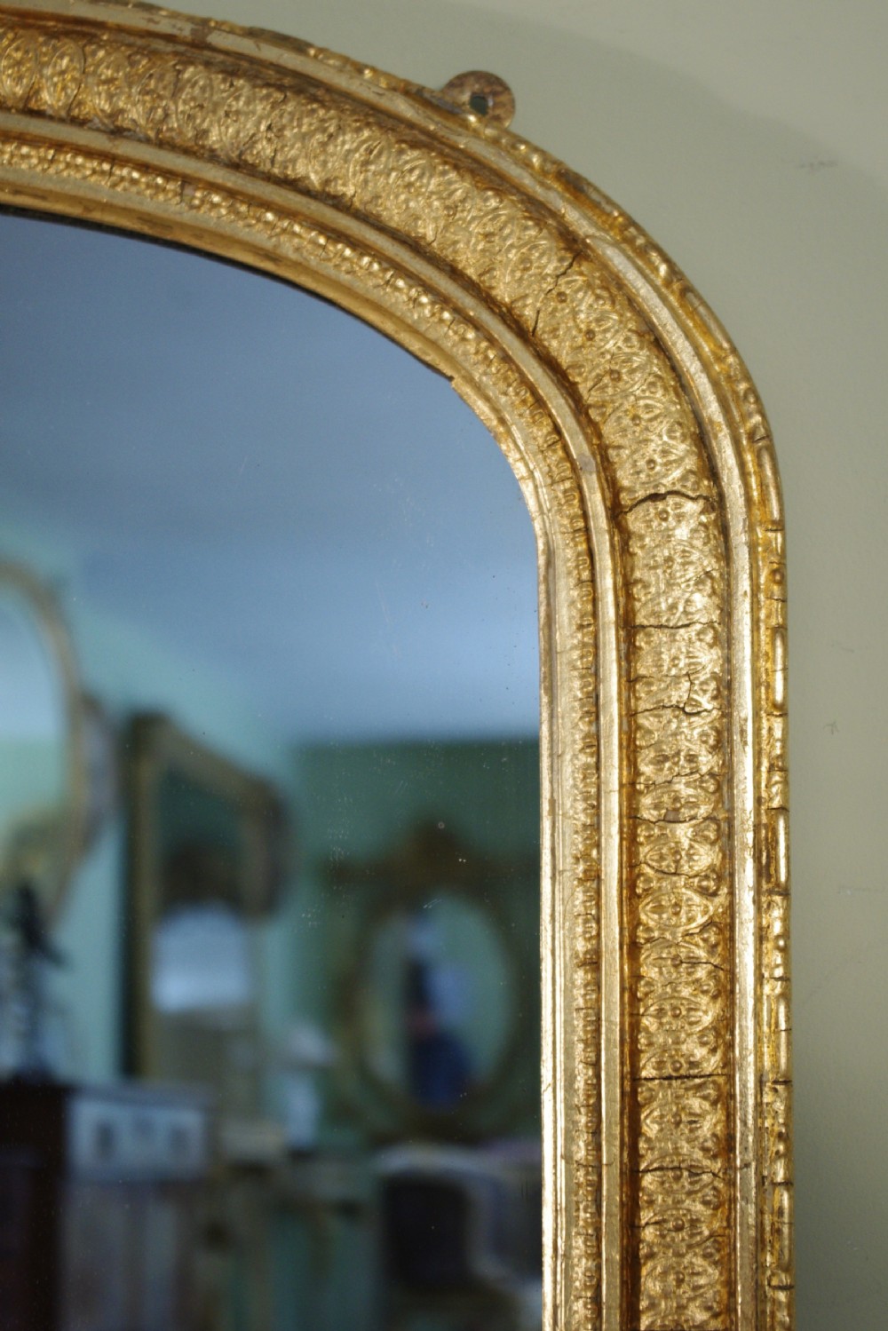 English Gilt Arch Top Overmantle Mirror View IV