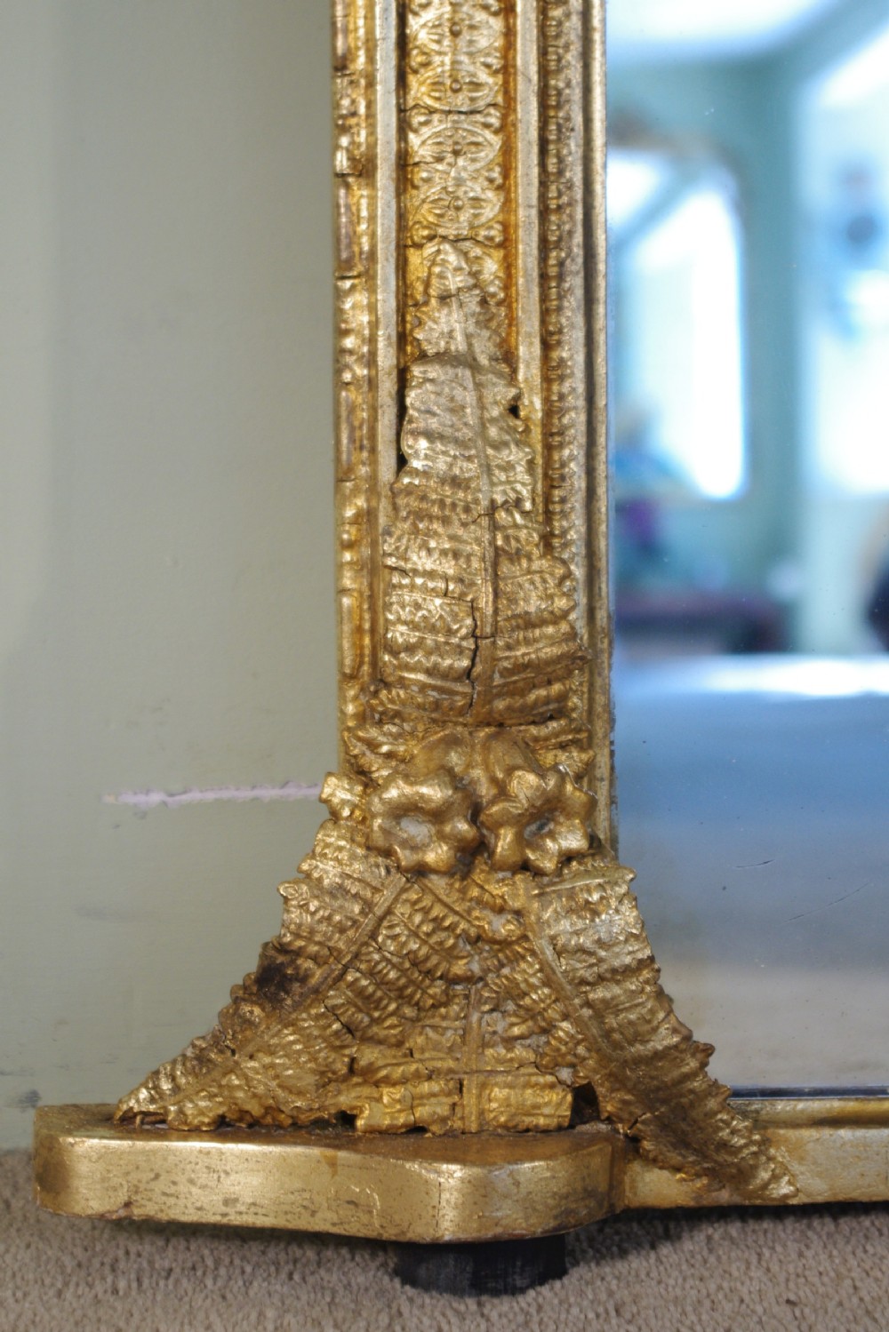 English Gilt Arch Top Overmantle Mirror View IX