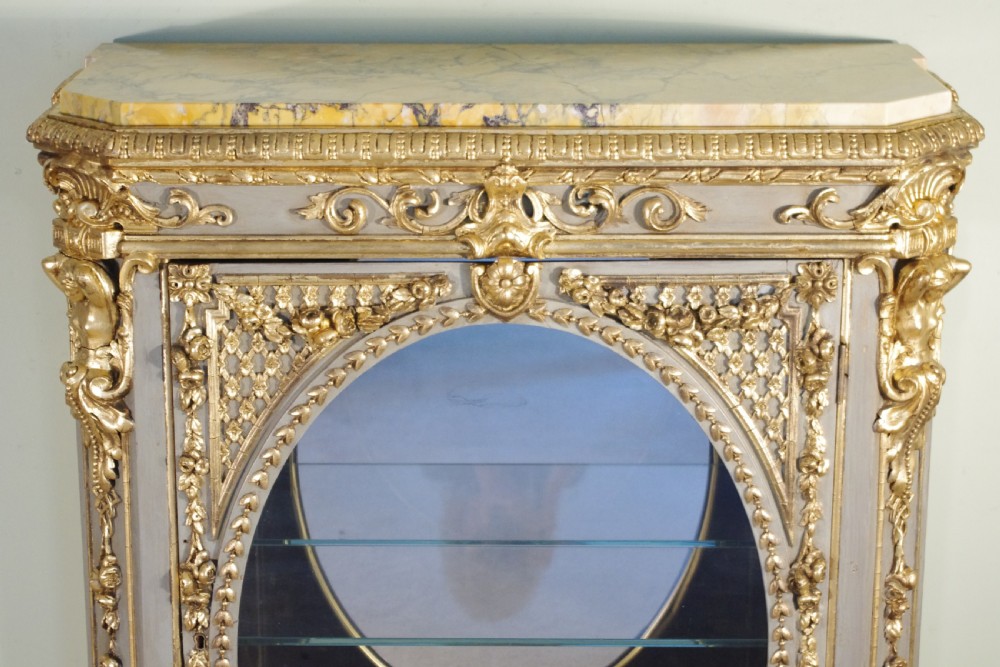 French Painted and Parcel-Gilt Vitrine with Marble Top View II
