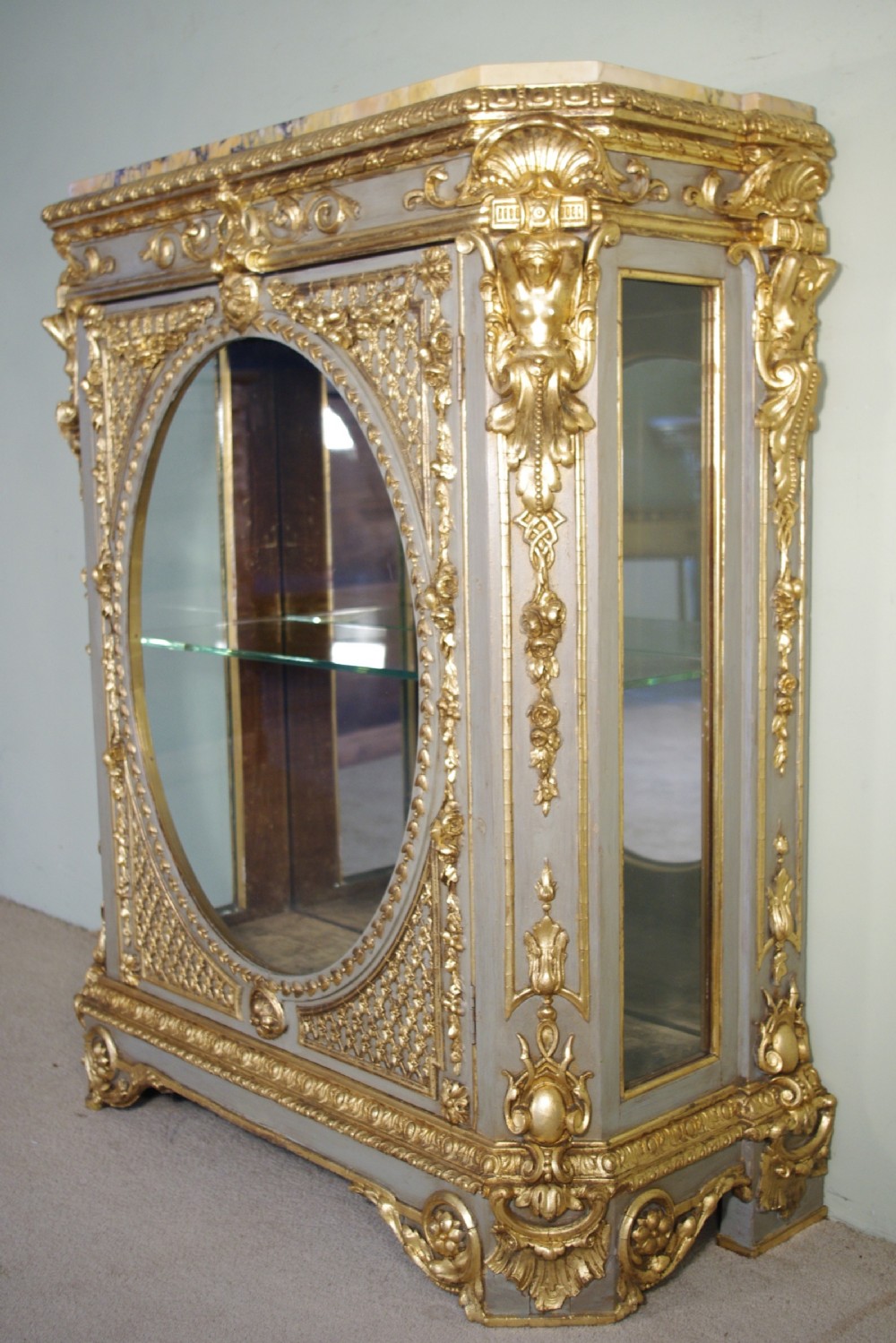French Painted and Parcel-Gilt Vitrine with Marble Top View IV