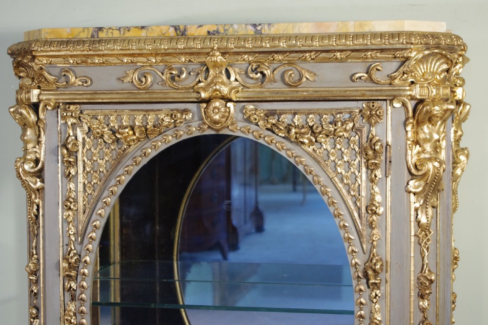 French Painted and Parcel-Gilt Vitrine with Marble Top View VII