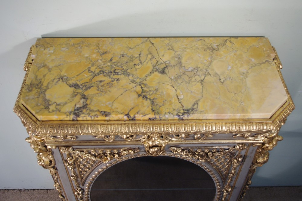 French Painted and Parcel-Gilt Vitrine with Marble Top View XI