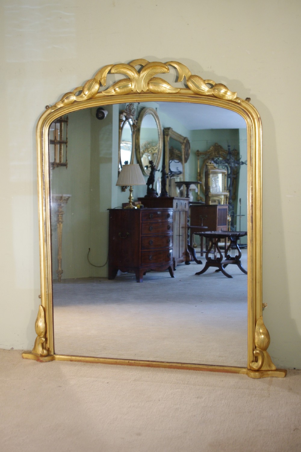 Large Gilt/Giltwood Arch Top Overmantle Mirror