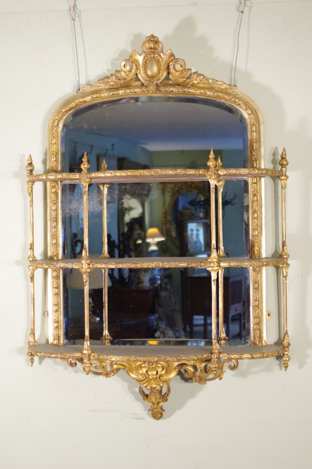 English Victorian Gilt Mirrored Wall Display Shelves/Brackets