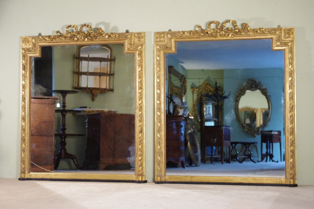 Pair French Gilt Large Overmantle Mirrors