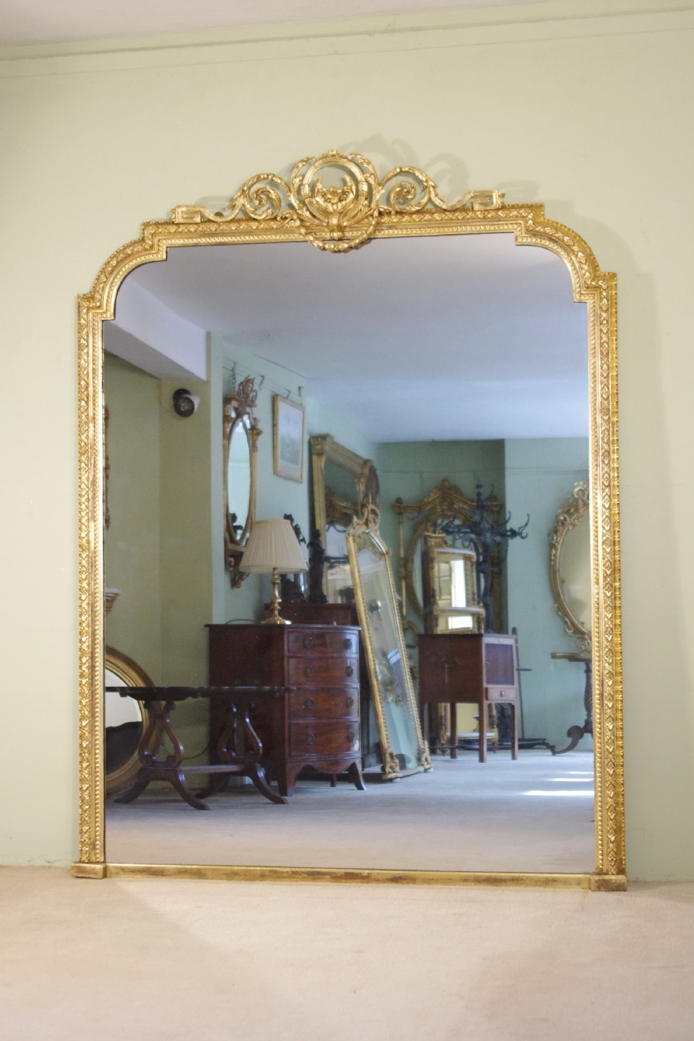19th Century English Gilt Large Overmantle Mirror