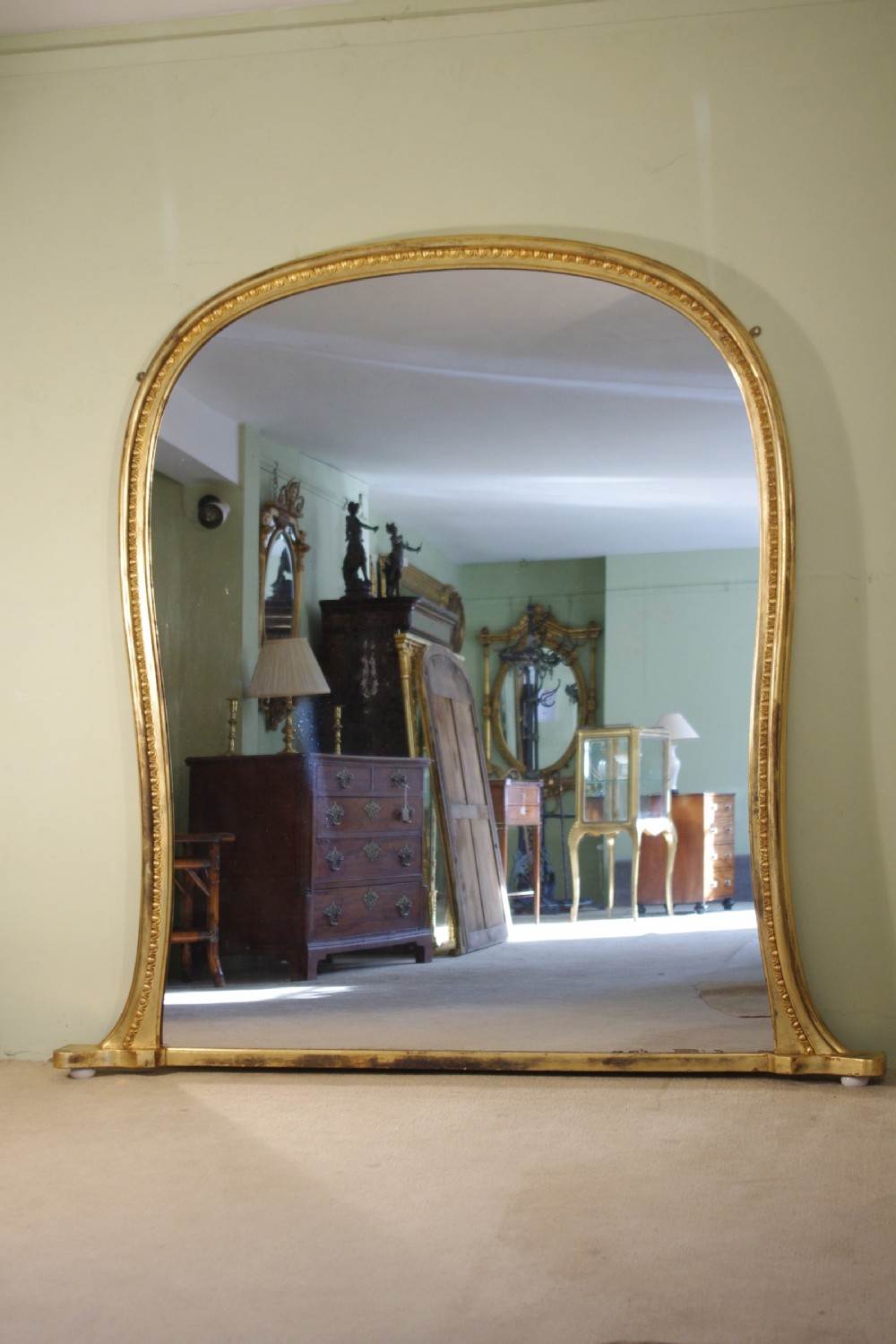 English Victorian Gilt Large Arch Top Overmantle Mirror