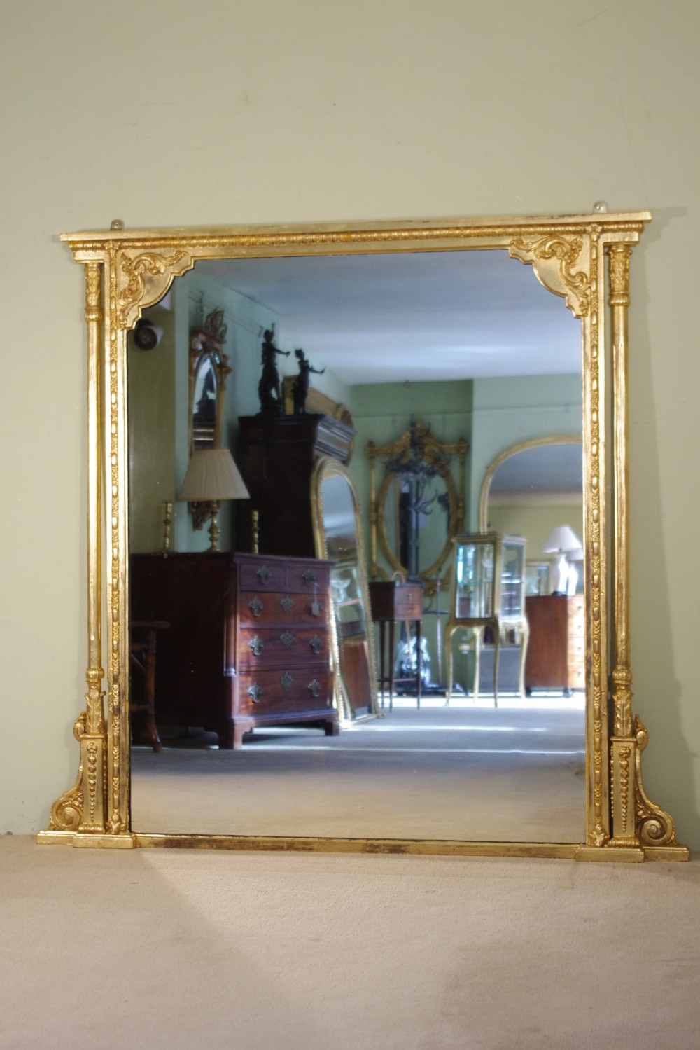 19th Century English Gilt Large Overmantle Mirror