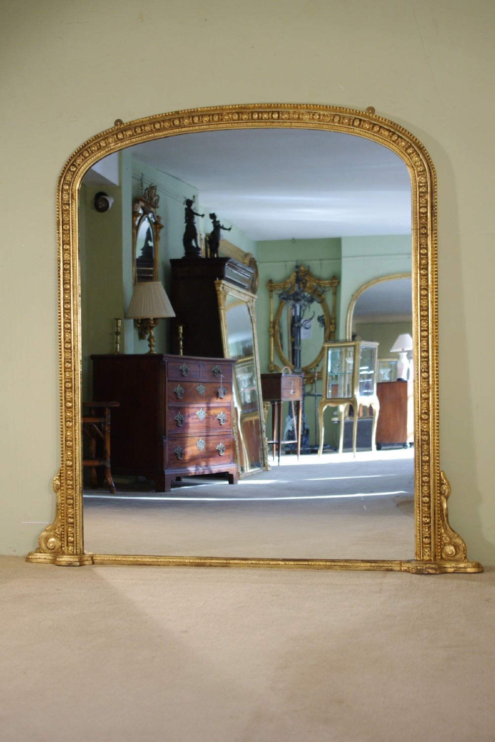 19th Century English Gilt Large Arch Top Overmantle Mirror