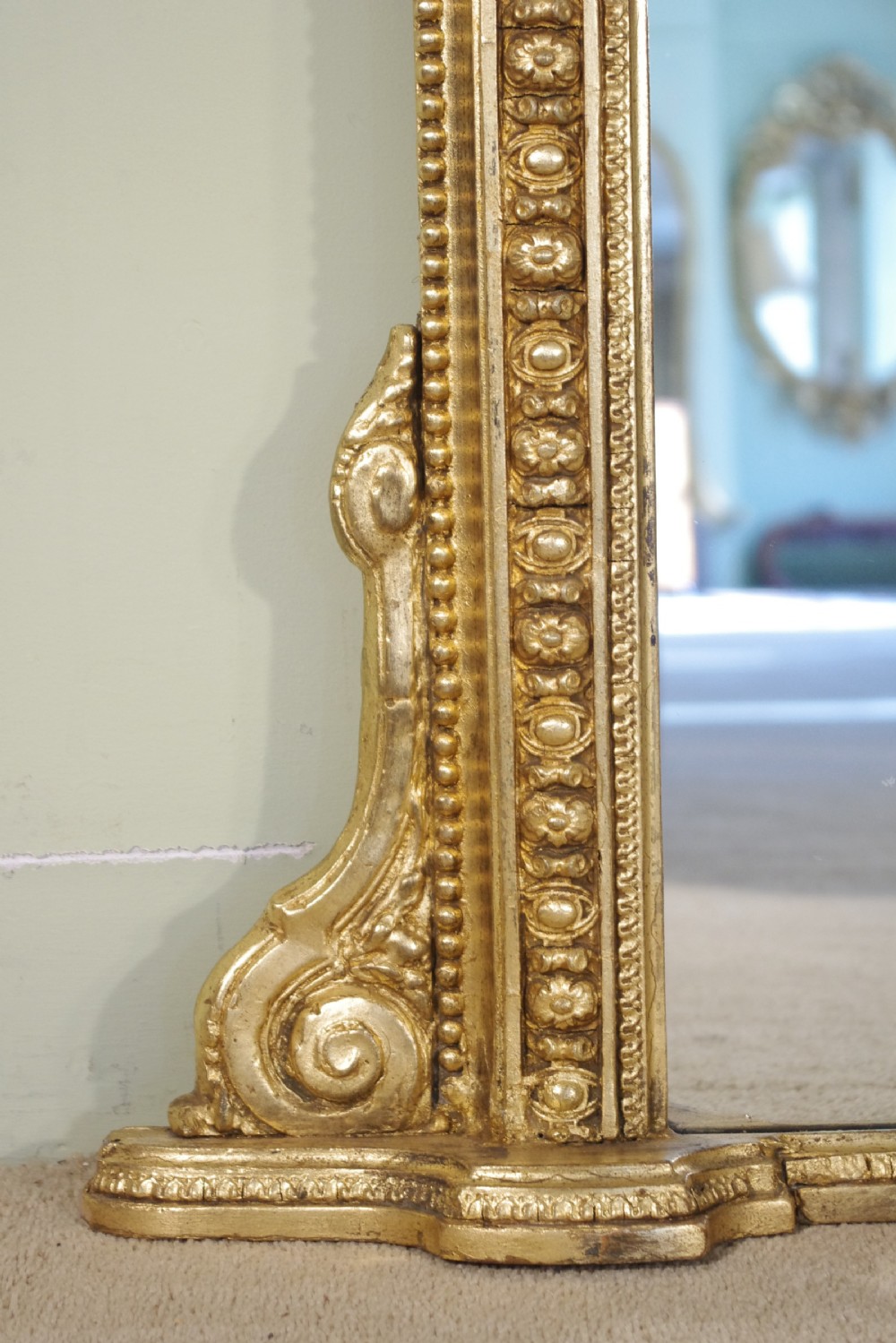 19th Century English Gilt Large Arch Top Overmantle Mirror View VII