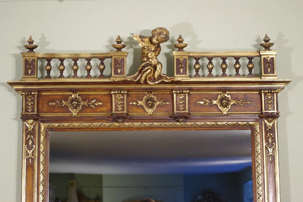 French Parcel-Gilt Large Overmantle Mirror with Cherub/Putto Cresting View II