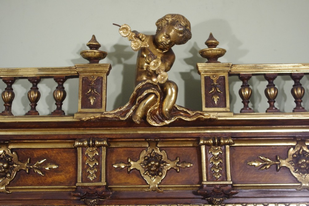 French Parcel-Gilt Large Overmantle Mirror with Cherub/Putto Cresting View III