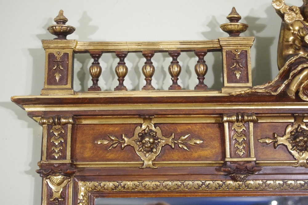 French Parcel-Gilt Large Overmantle Mirror with Cherub/Putto Cresting View VI