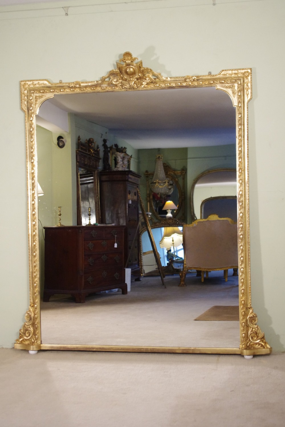 19th Century English Gilt Large Overmantle Mirror