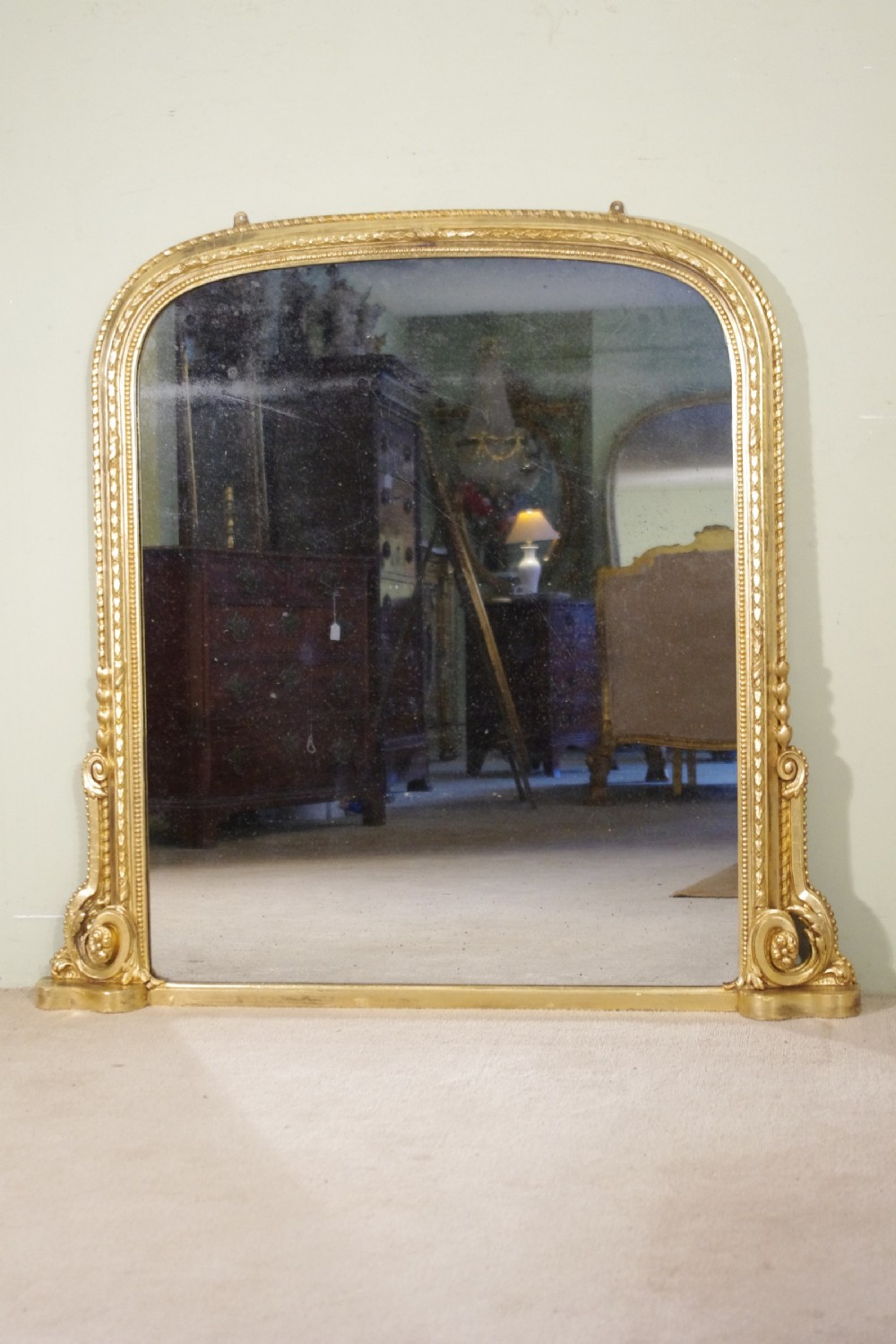 Gilt Large Arch Top Overmantle Mirror